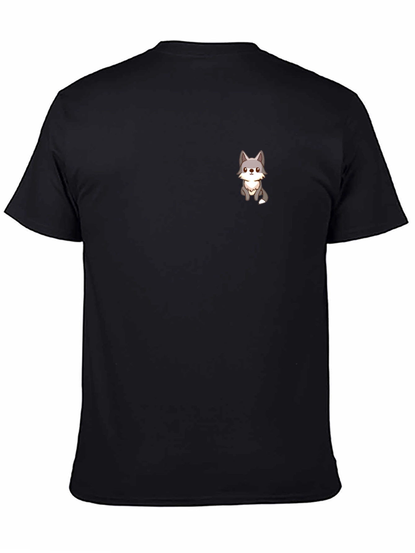 Cute Cartoon Wolf Graphic T-Shirt - Black