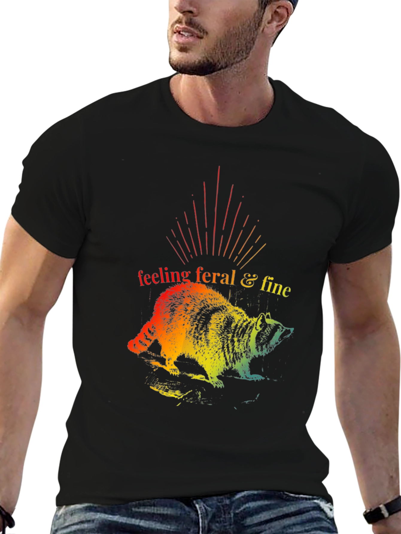 Feeling Feral & Fine Rainbow Raccoon T-Shirt