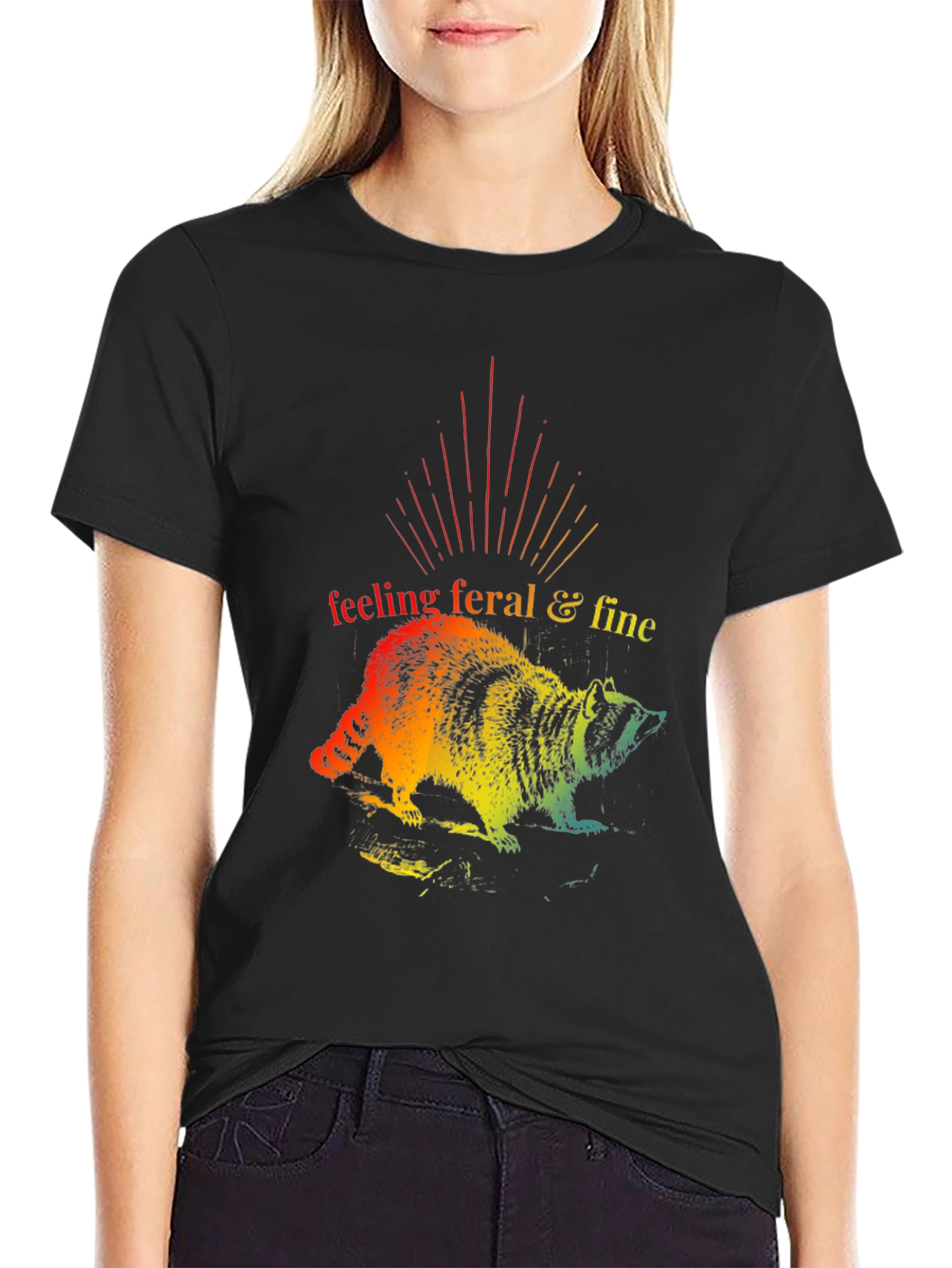 Feeling Feral & Fine Rainbow Raccoon T-Shirt