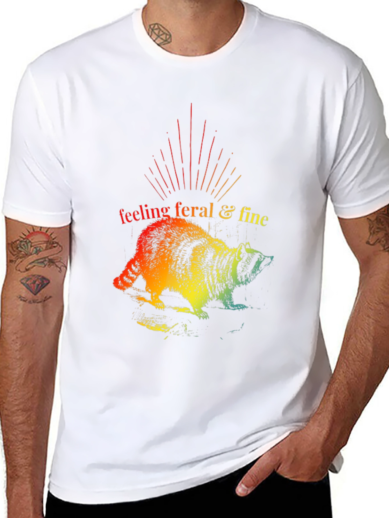 Feeling Feral & Fine Rainbow Raccoon T-Shirt