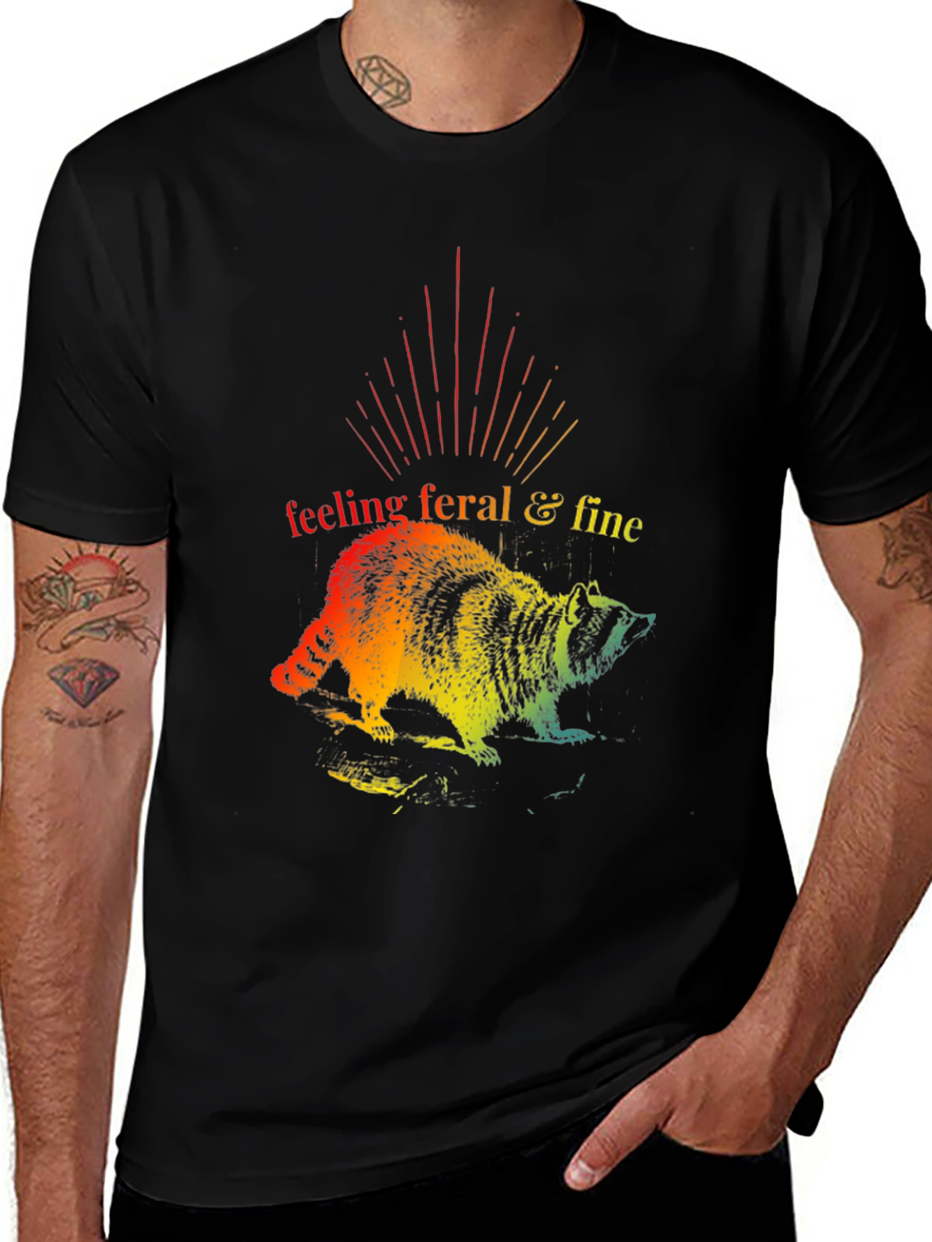 Feeling Feral & Fine Rainbow Raccoon T-Shirt