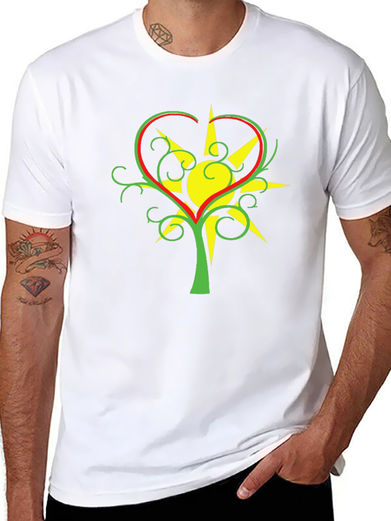 Heart & Sun Tree Black T-Shirt Unique Design