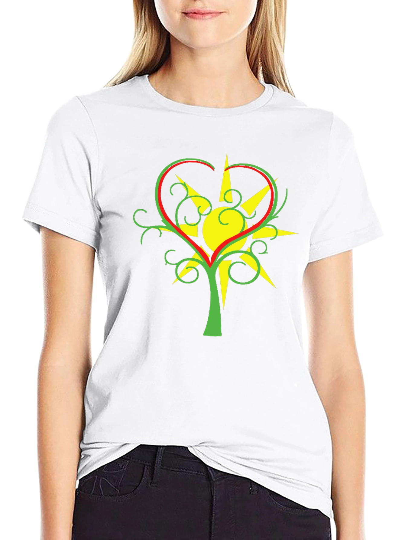 Heart & Sun Tree Black T-Shirt Unique Design