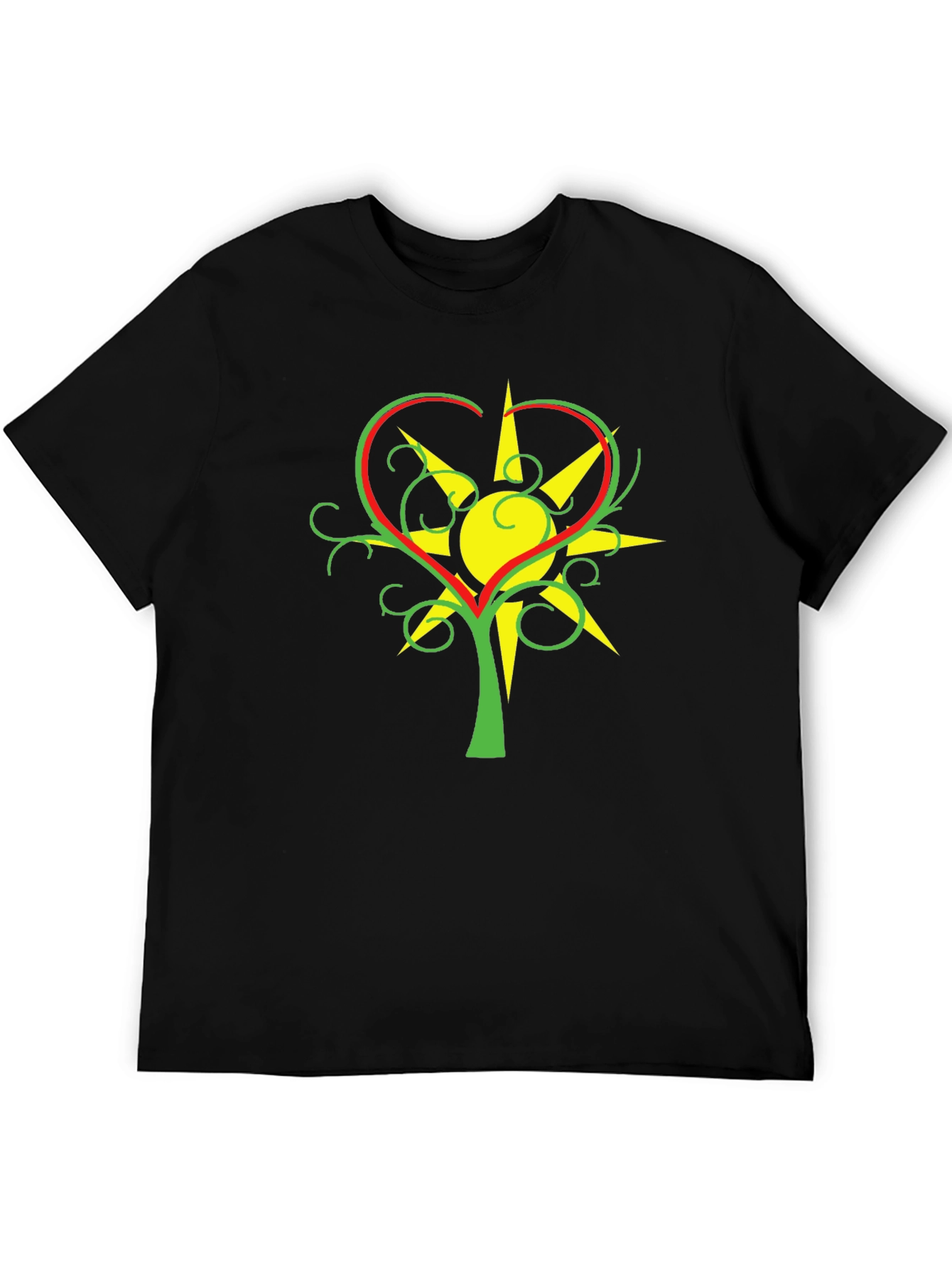 Heart & Sun Tree Black T-Shirt Unique Design