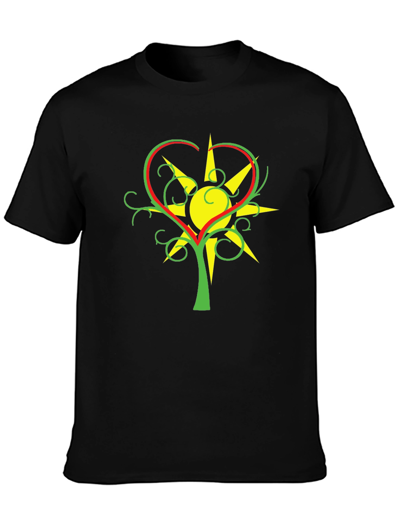 Heart & Sun Tree Black T-Shirt Unique Design