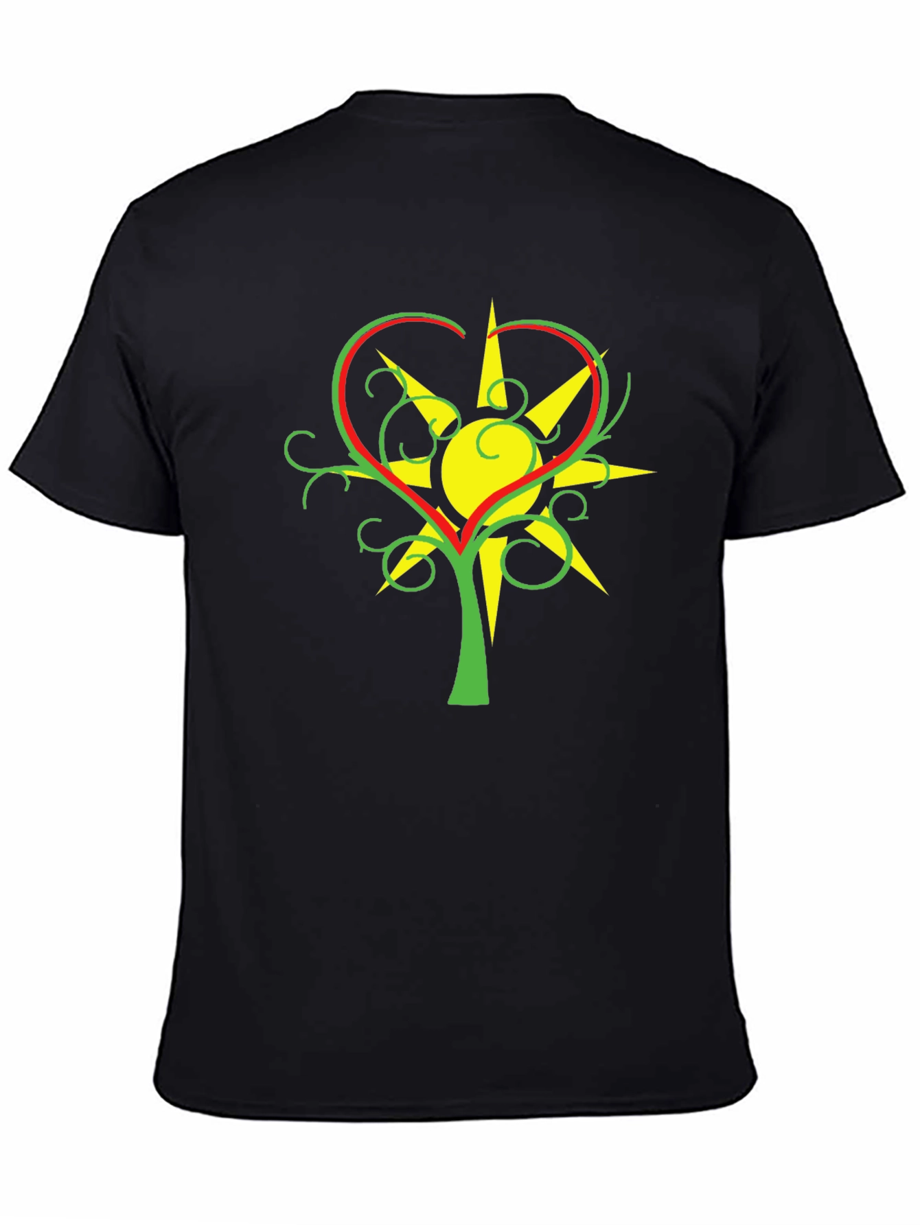 Heart & Sun Tree Black T-Shirt Unique Design