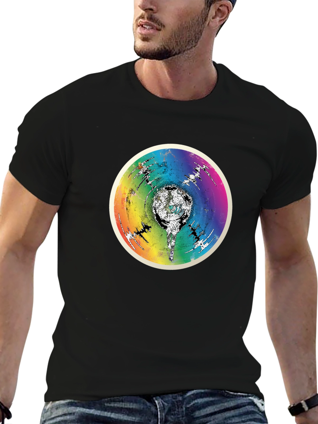 Rainbow Disc Graphic Black T-Shirt