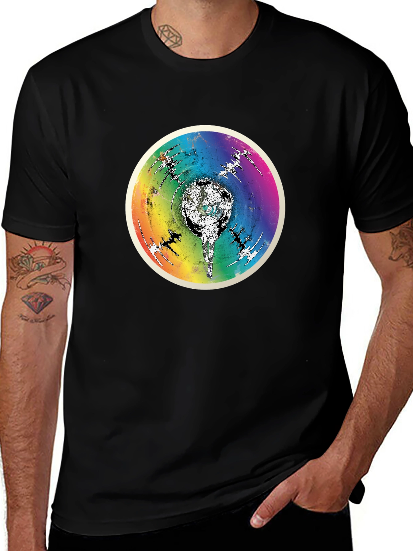 Rainbow Disc Graphic Black T-Shirt