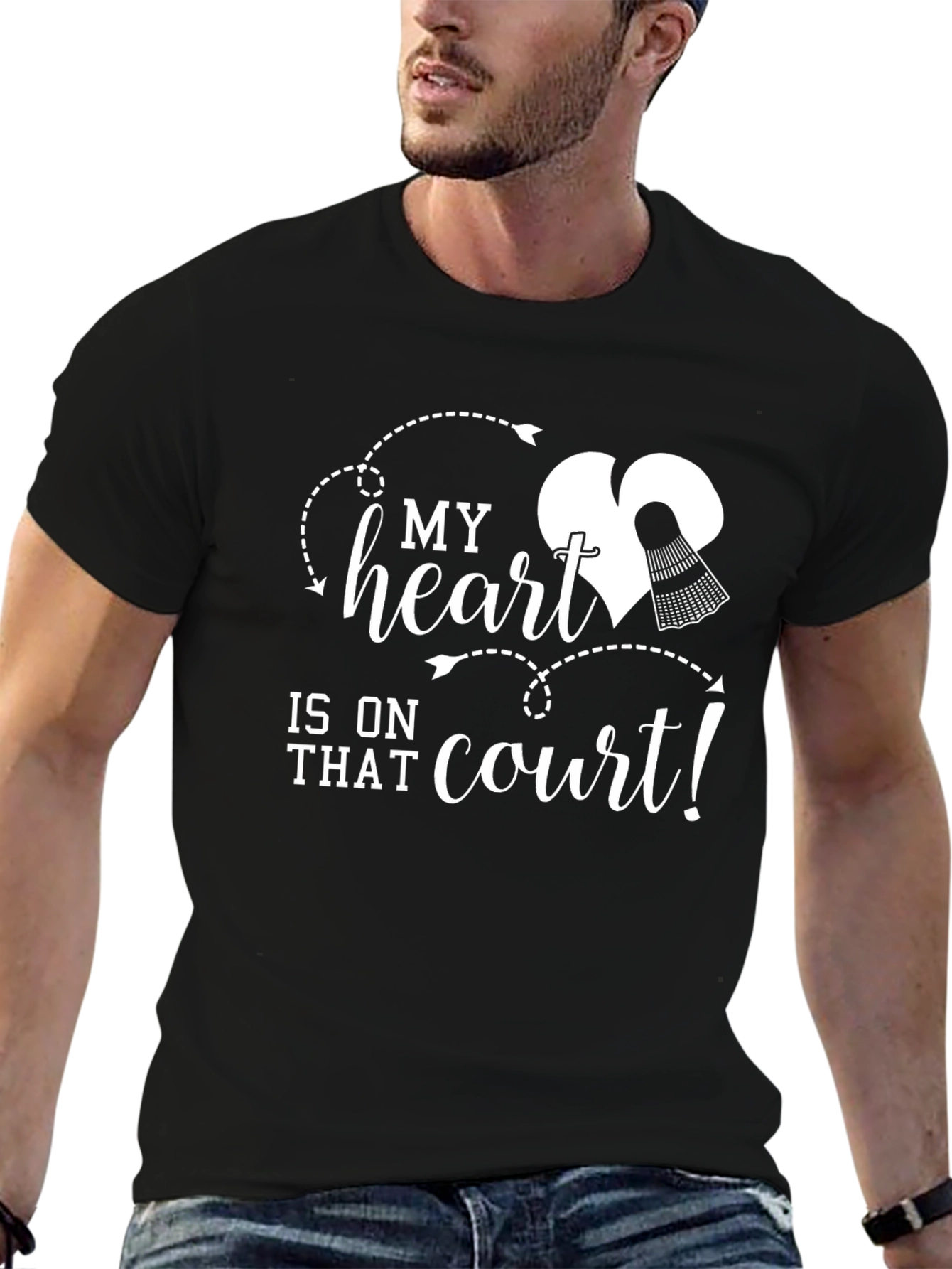 Badminton Lovers Heart on Court Graphic T-Shirt