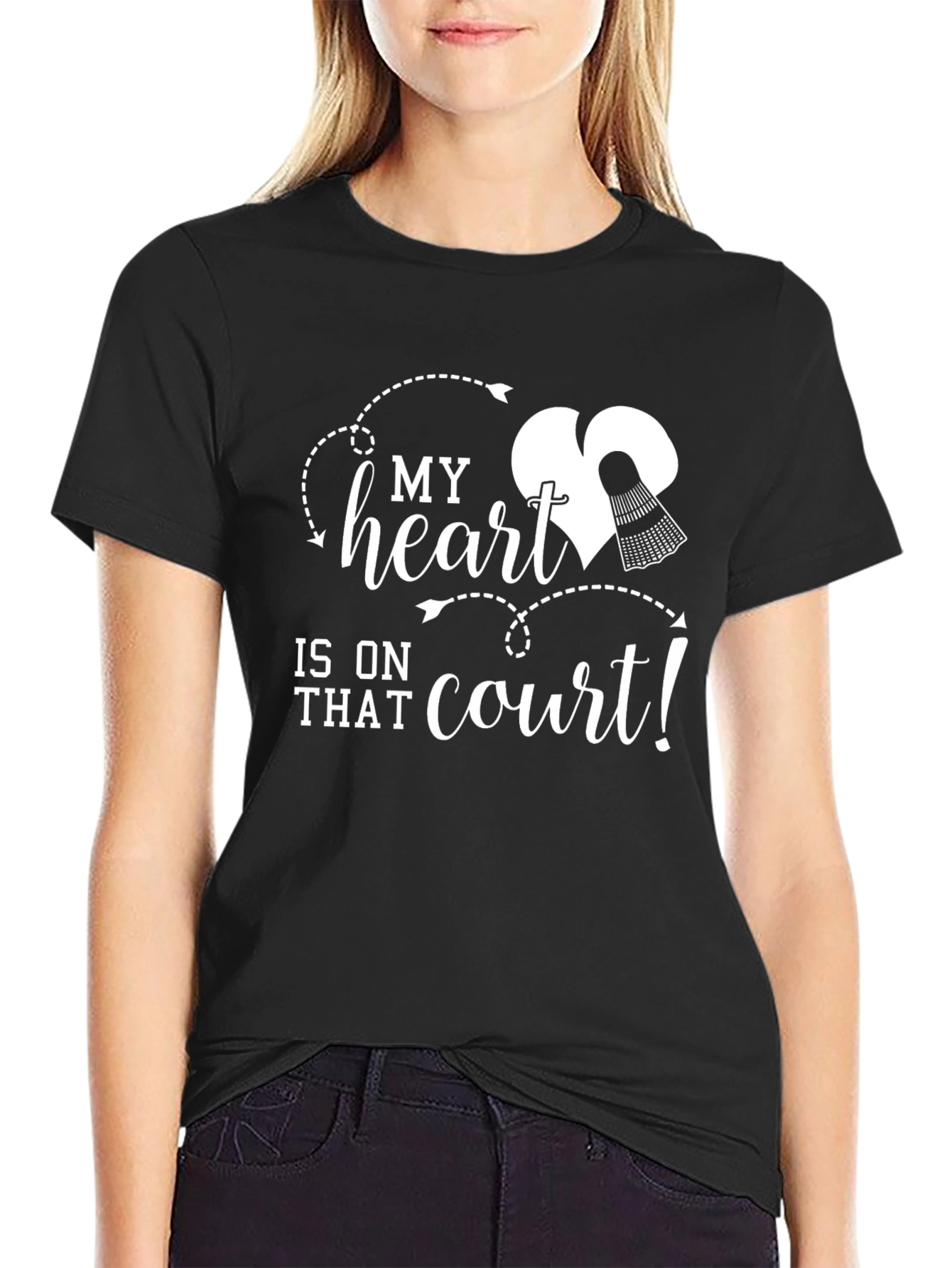 Badminton Lovers Heart on Court Graphic T-Shirt