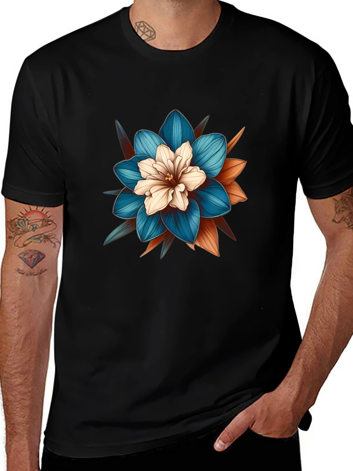 Floral Graphic Tee - Stylish Mens Black T-Shirt