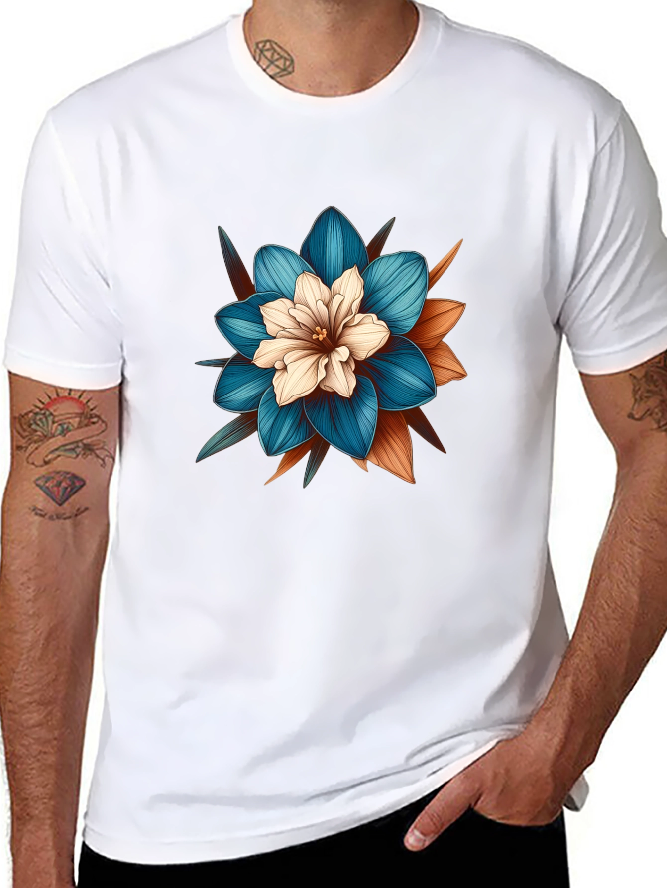Floral Graphic Tee - Stylish Mens Black T-Shirt