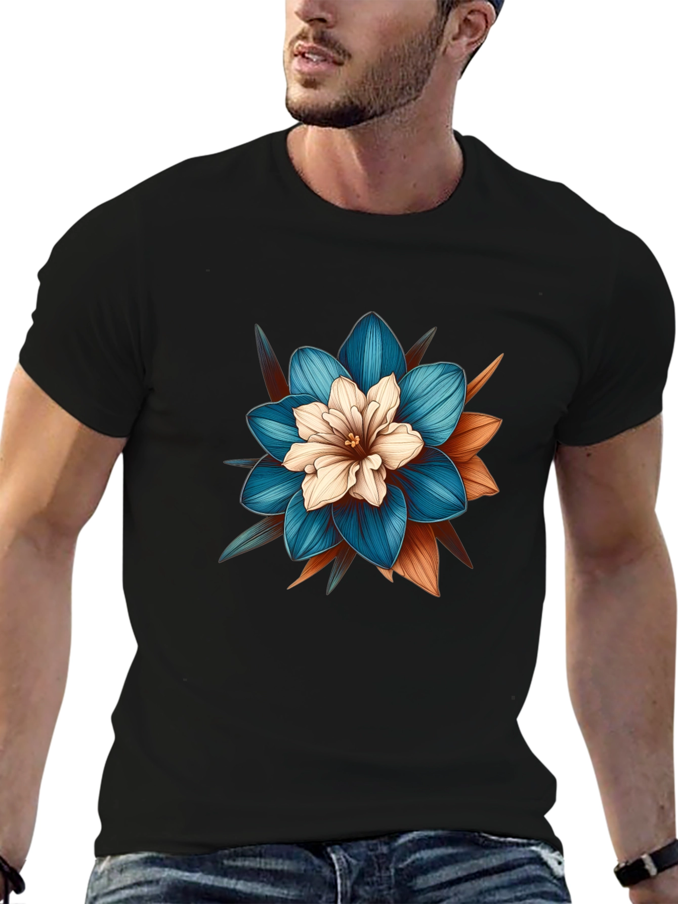 Floral Graphic Tee - Stylish Mens Black T-Shirt