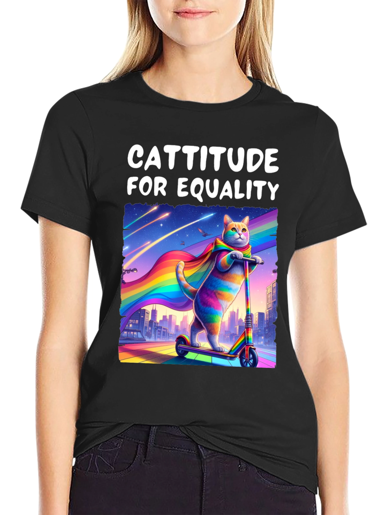 Cattitude For Equality T-Shirt - LGBTQ+ Pride Cat