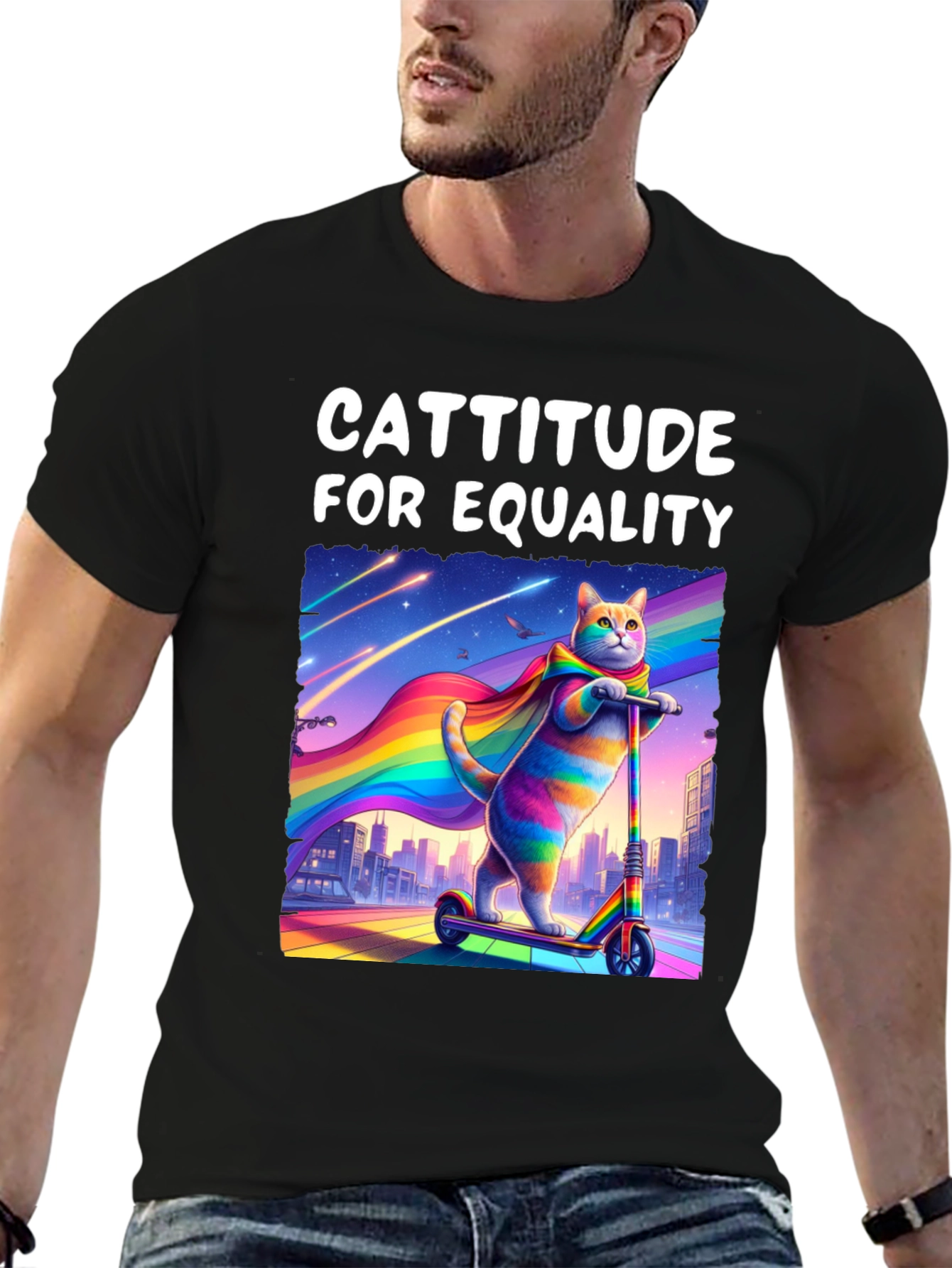 Cattitude For Equality T-Shirt - LGBTQ+ Pride Cat