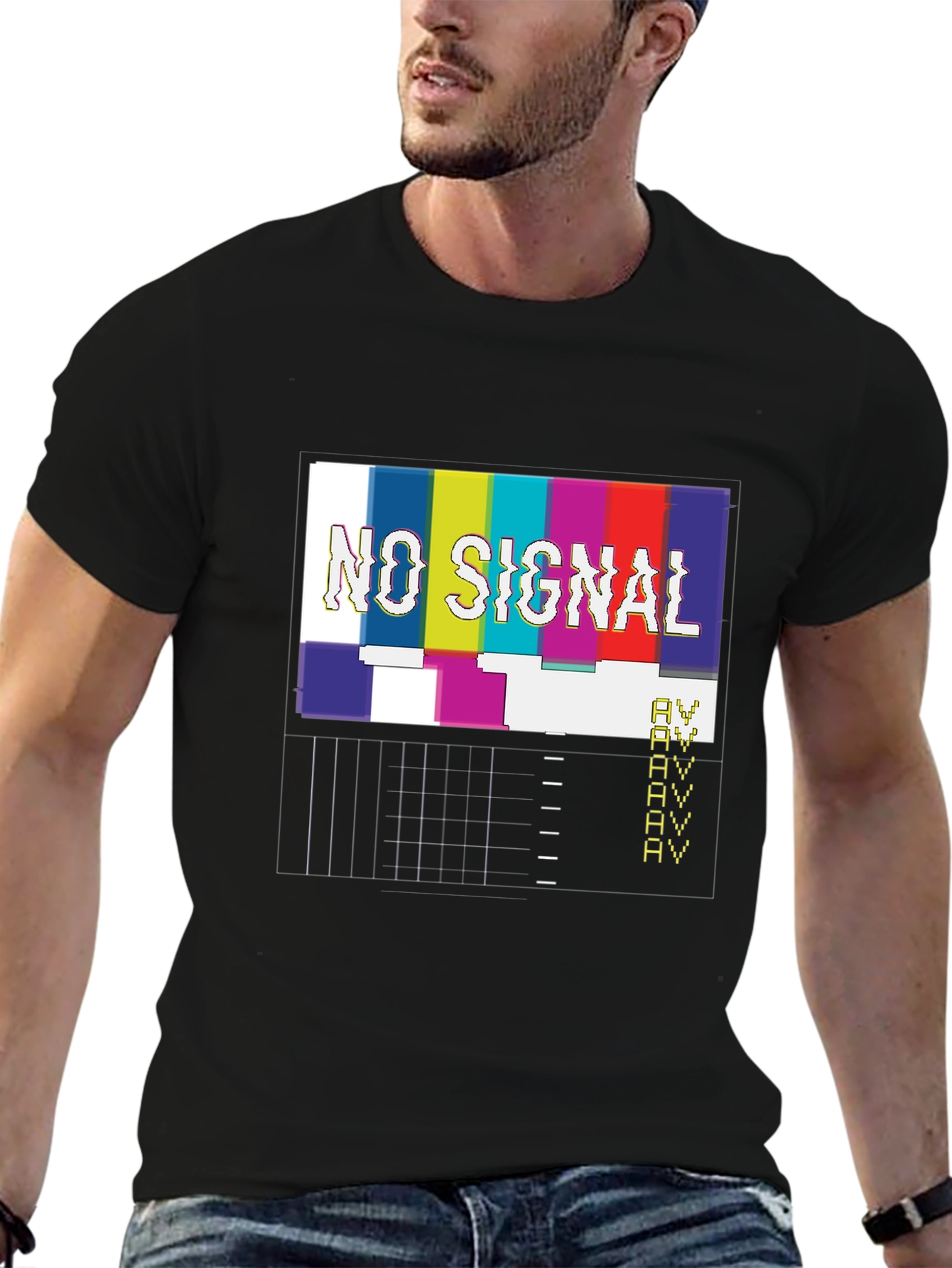 No Signal Glitch T-Shirt - Black Crew Neck Tee