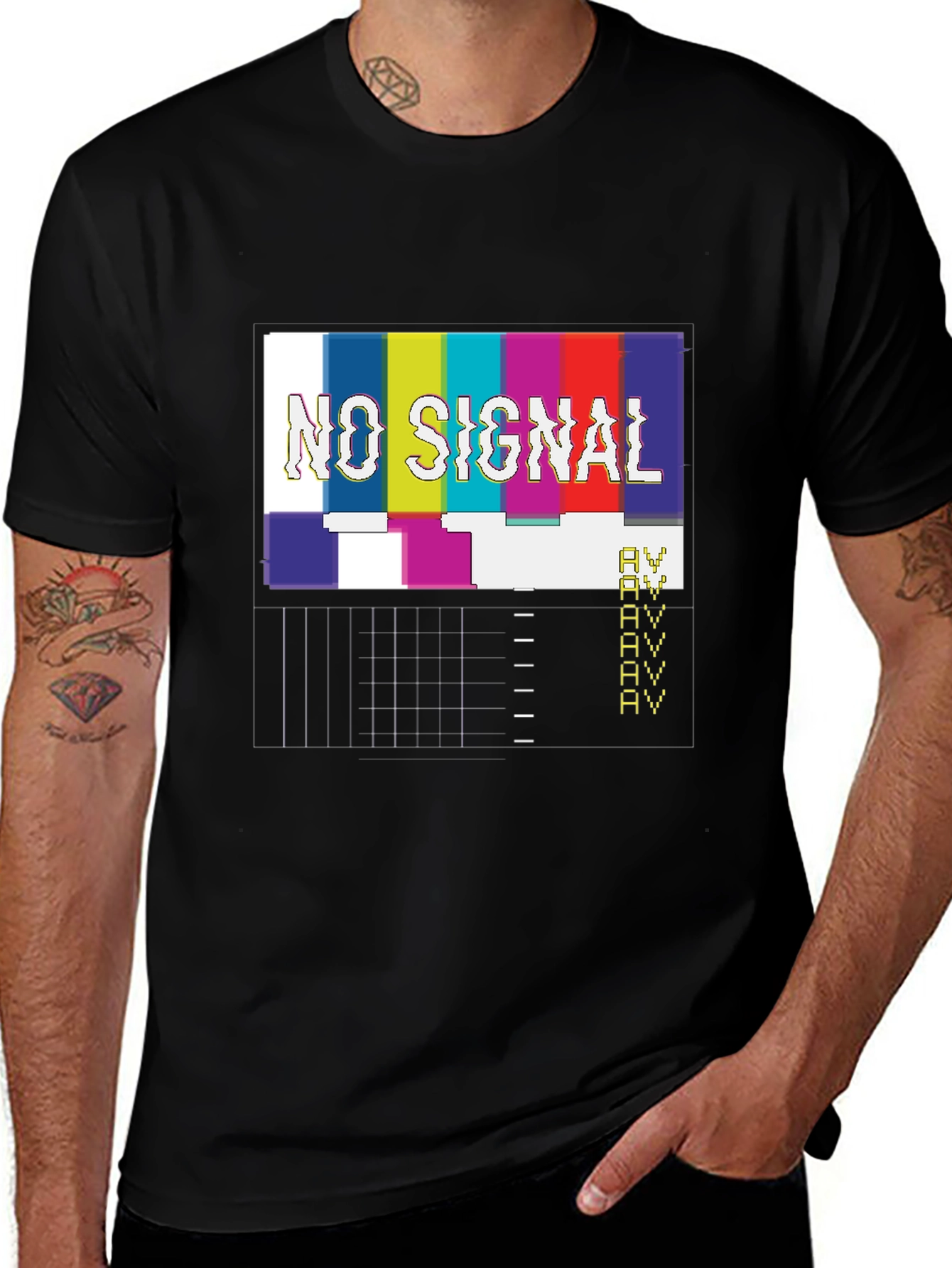 No Signal Glitch T-Shirt - Black Crew Neck Tee
