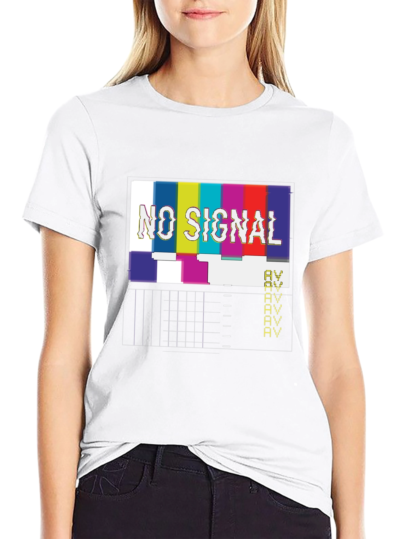 No Signal Glitch T-Shirt - Black Crew Neck Tee