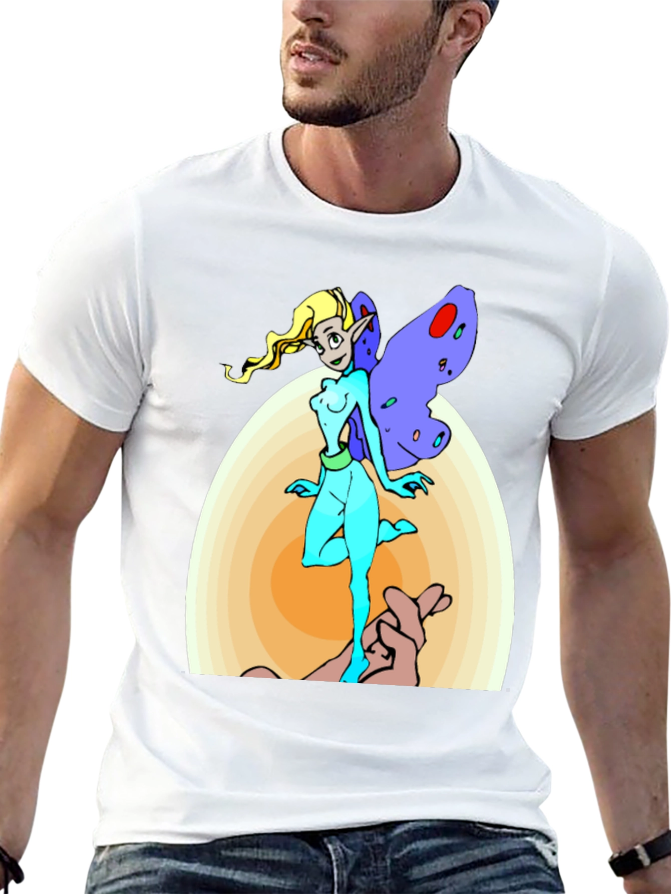 Fairy Cartoon Graphic Print Mens Black T-Shirt