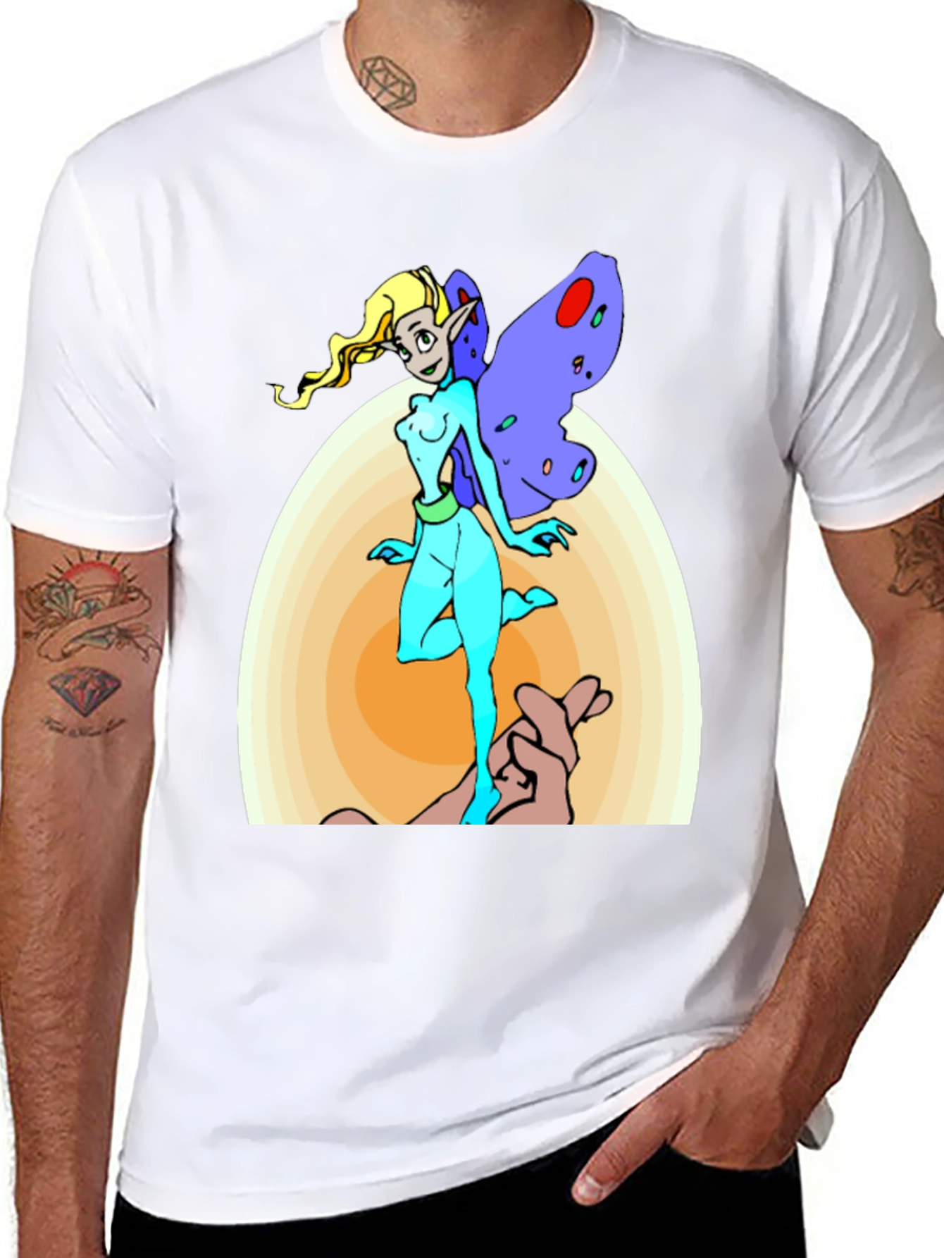 Fairy Cartoon Graphic Print Mens Black T-Shirt