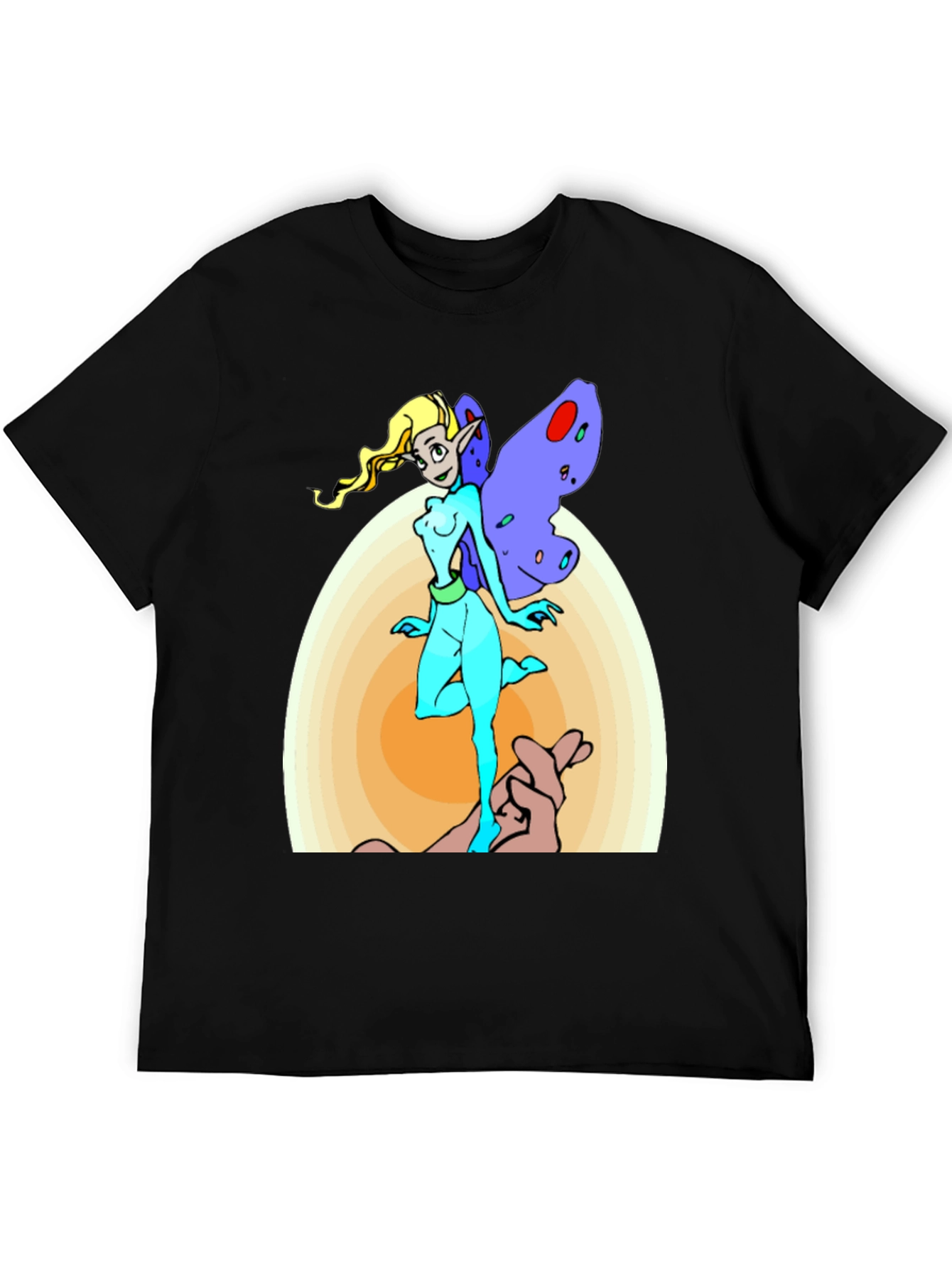 Fairy Cartoon Graphic Print Mens Black T-Shirt