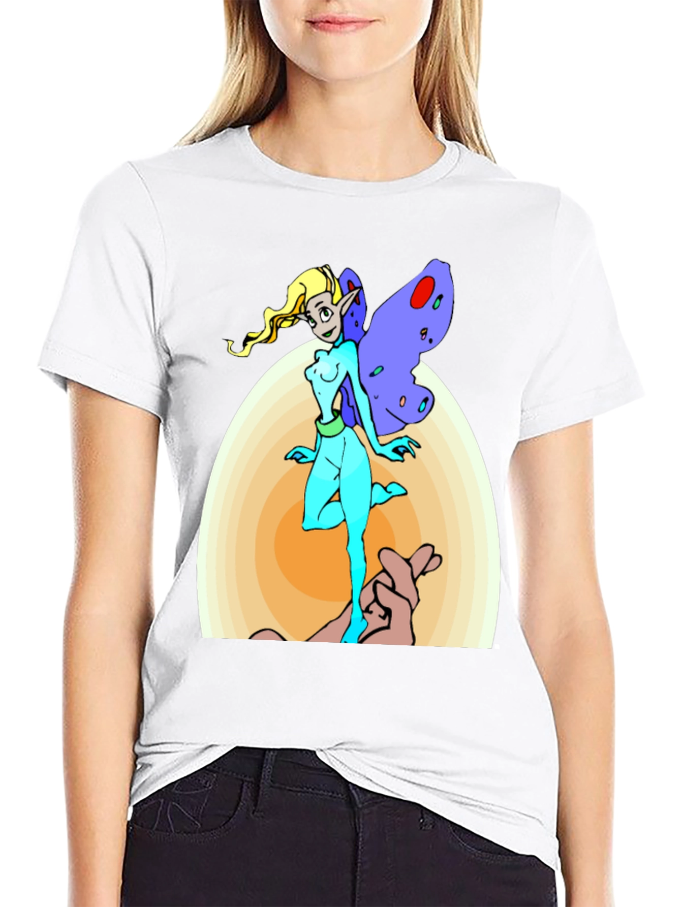 Fairy Cartoon Graphic Print Mens Black T-Shirt