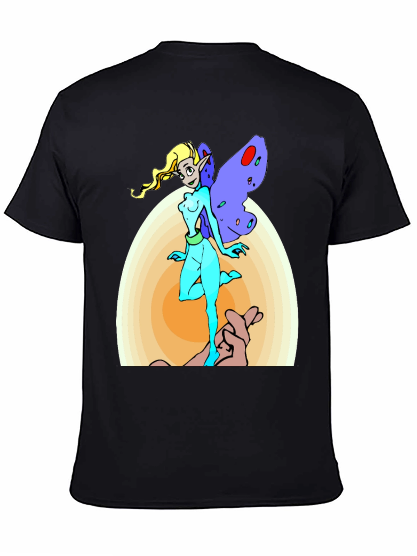 Fairy Cartoon Graphic Print Mens Black T-Shirt