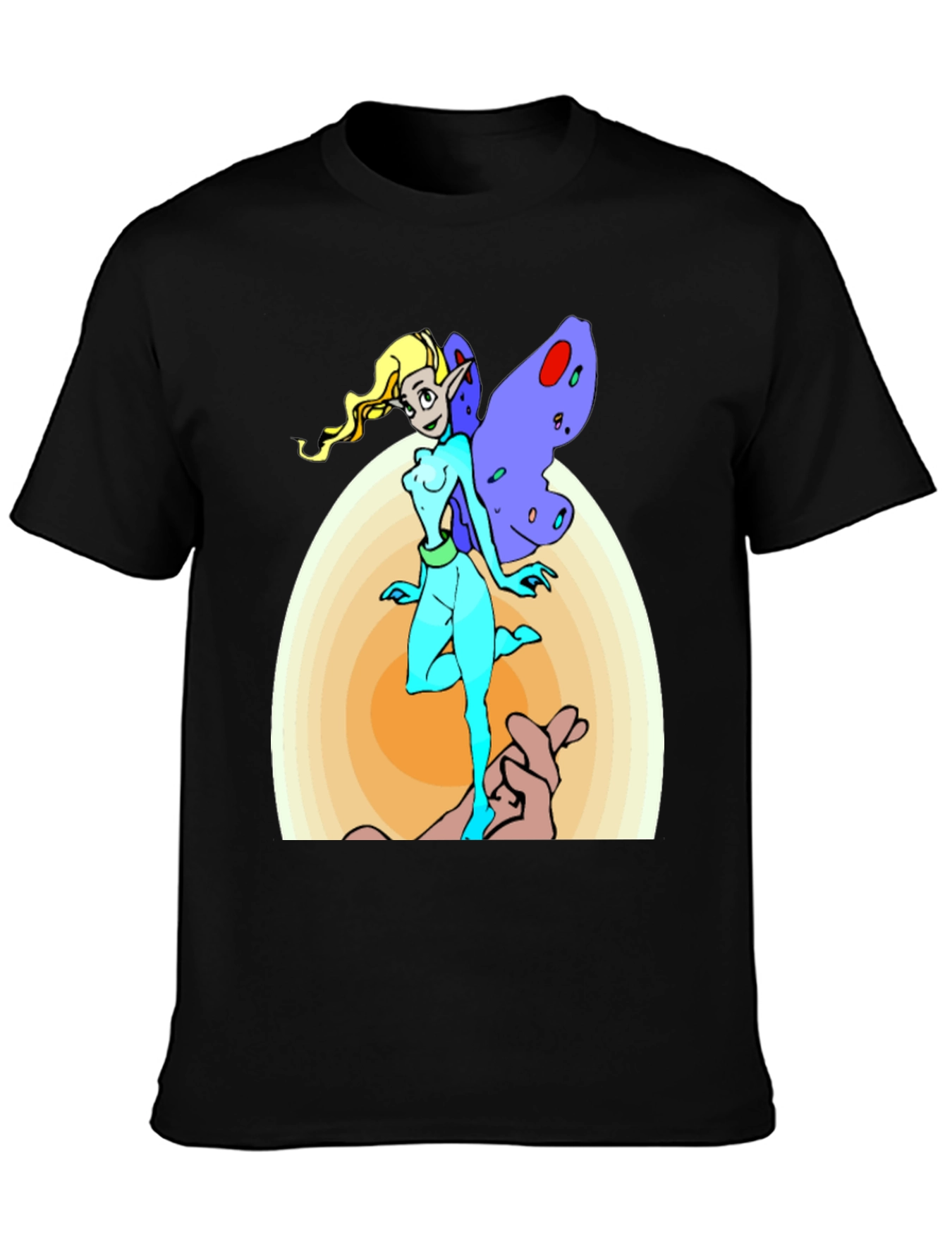 Fairy Cartoon Graphic Print Mens Black T-Shirt