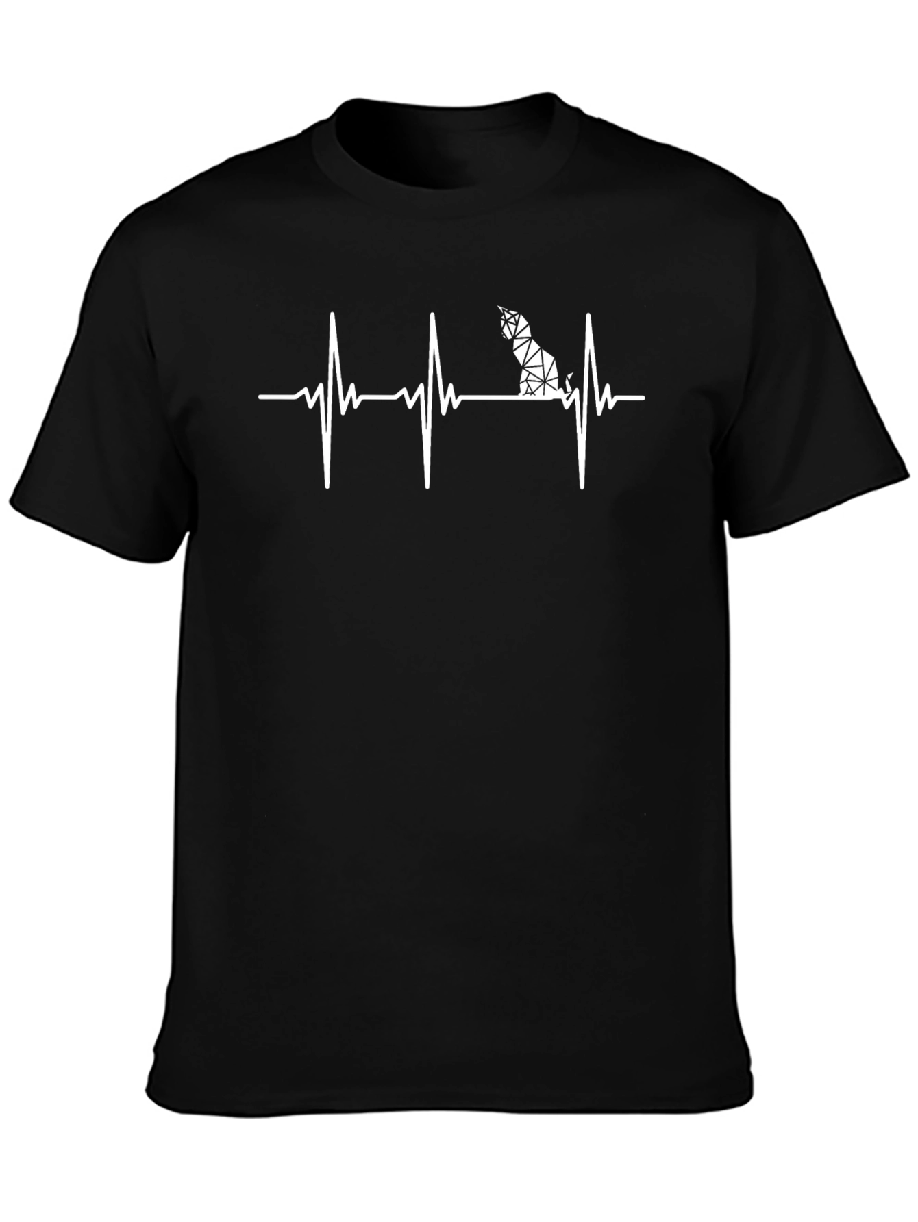 Cat Heartbeat Graphic Tee - Black Crew Neck T-Shirt