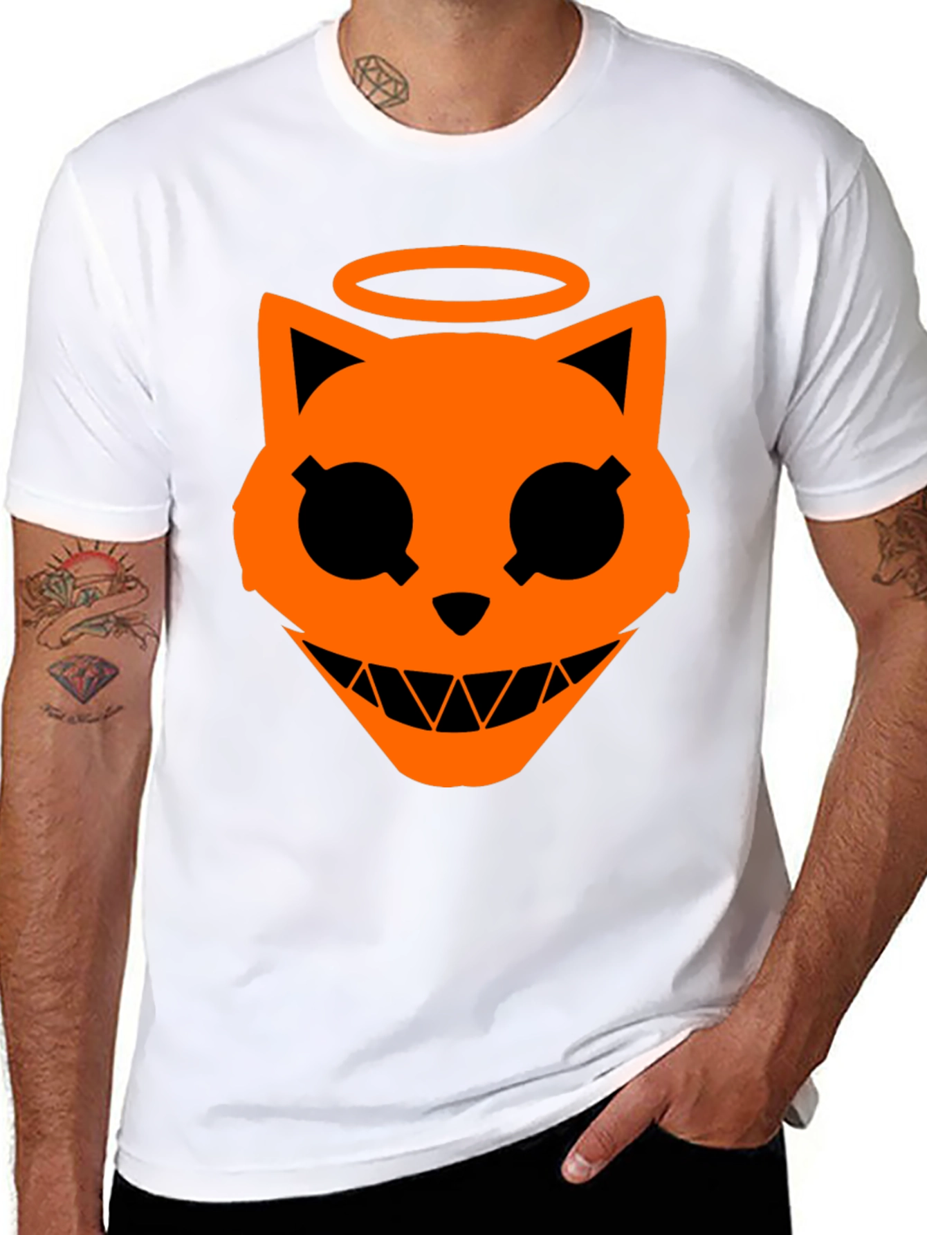 Angel Cat Graphic T-Shirt - Halloween Style