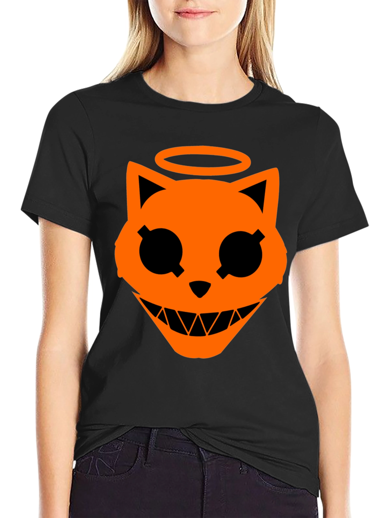 Angel Cat Graphic T-Shirt - Halloween Style