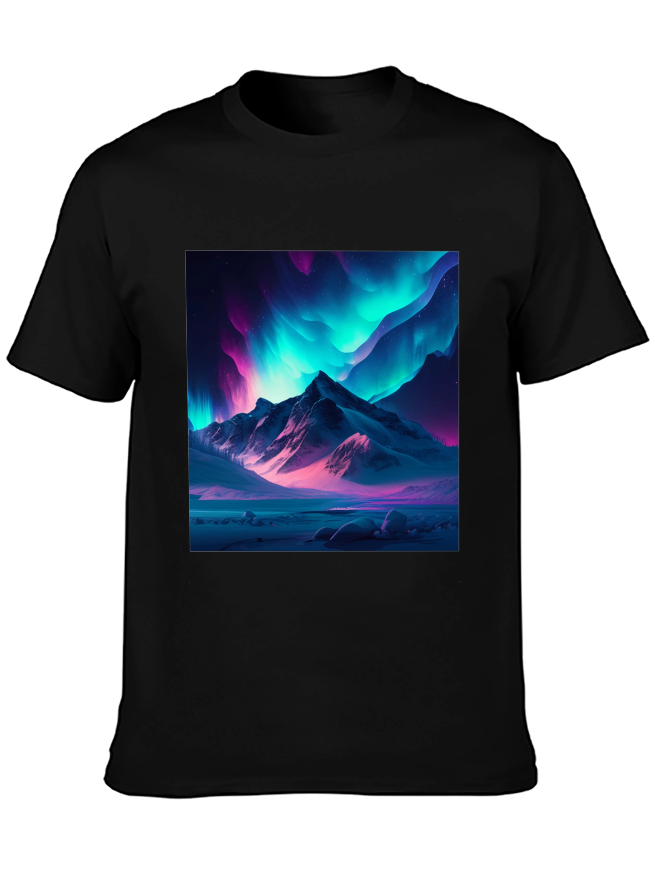 Aurora Mountain Graphic Tee - Black Cotton Blend