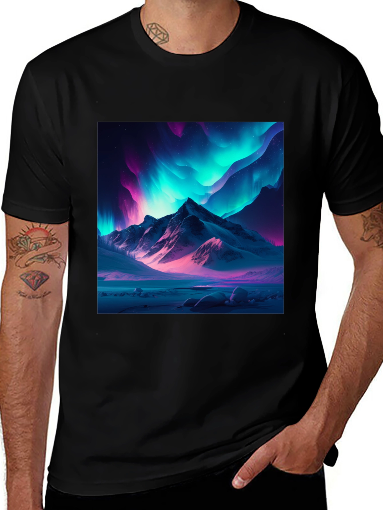 Aurora Mountain Graphic Tee - Black Cotton Blend
