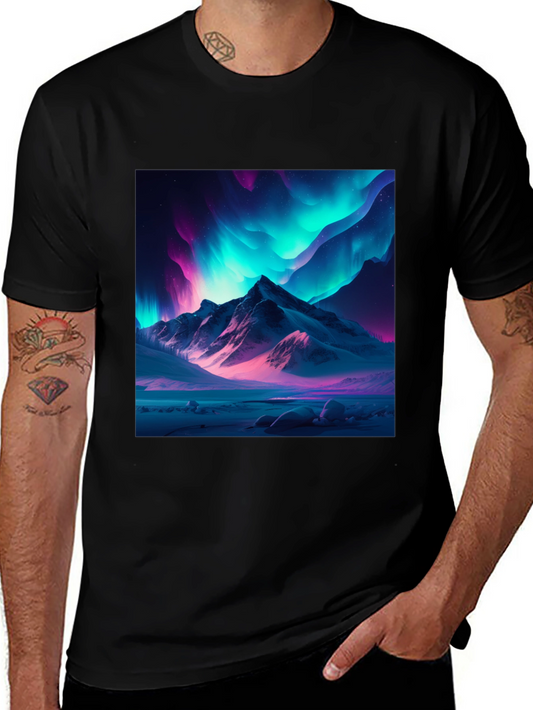 Aurora Mountain Graphic Tee - Black Cotton Blend