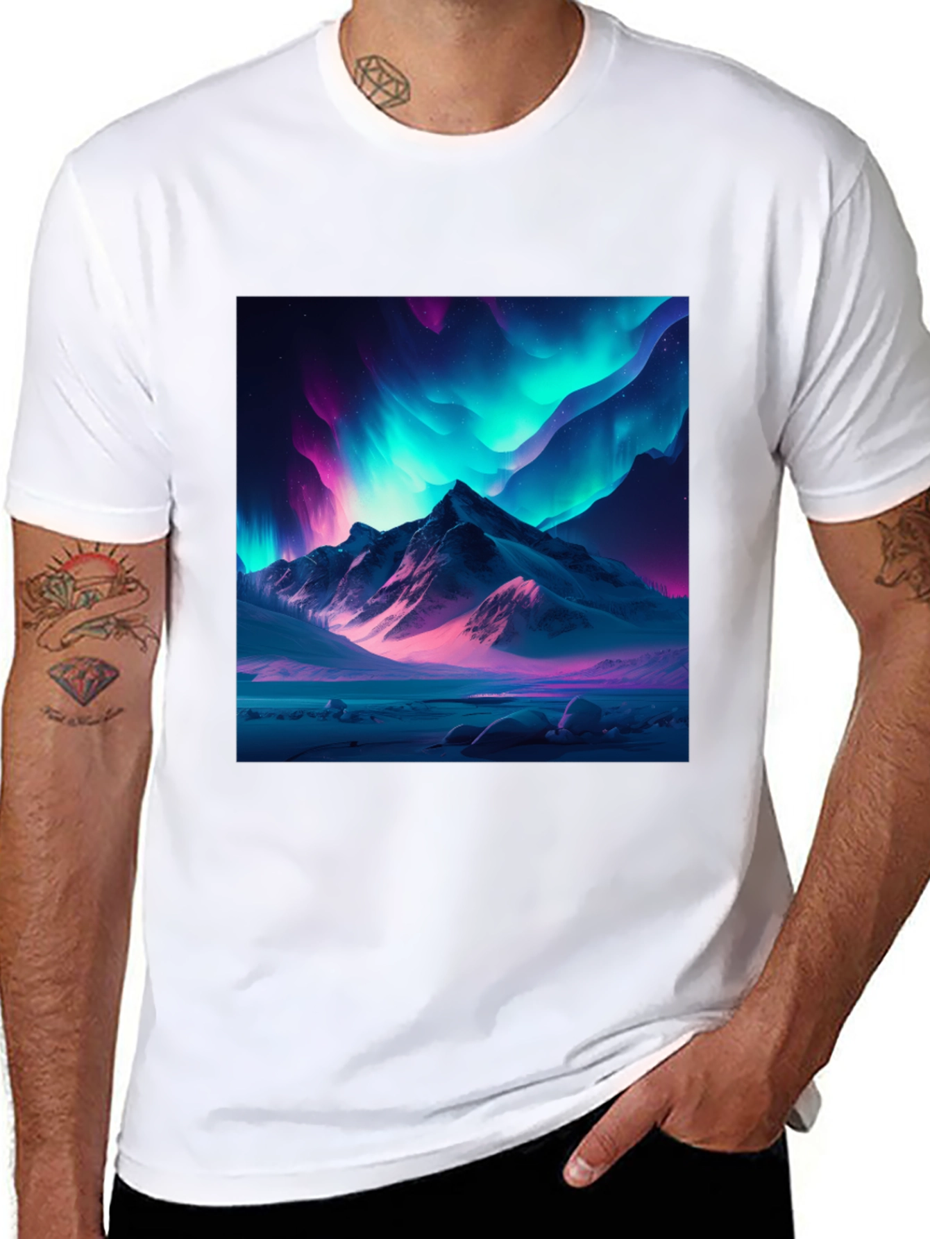 Aurora Mountain Graphic Tee - Black Cotton Blend