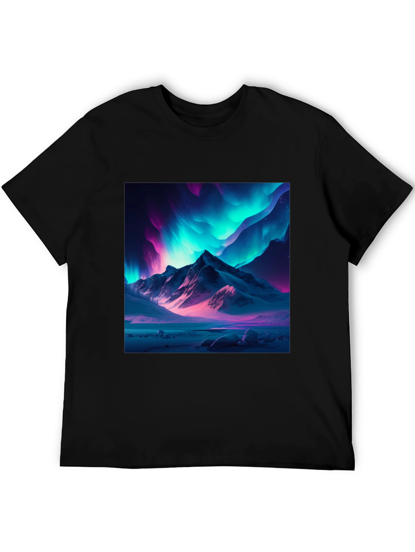 Aurora Mountain Graphic Tee - Black Cotton Blend