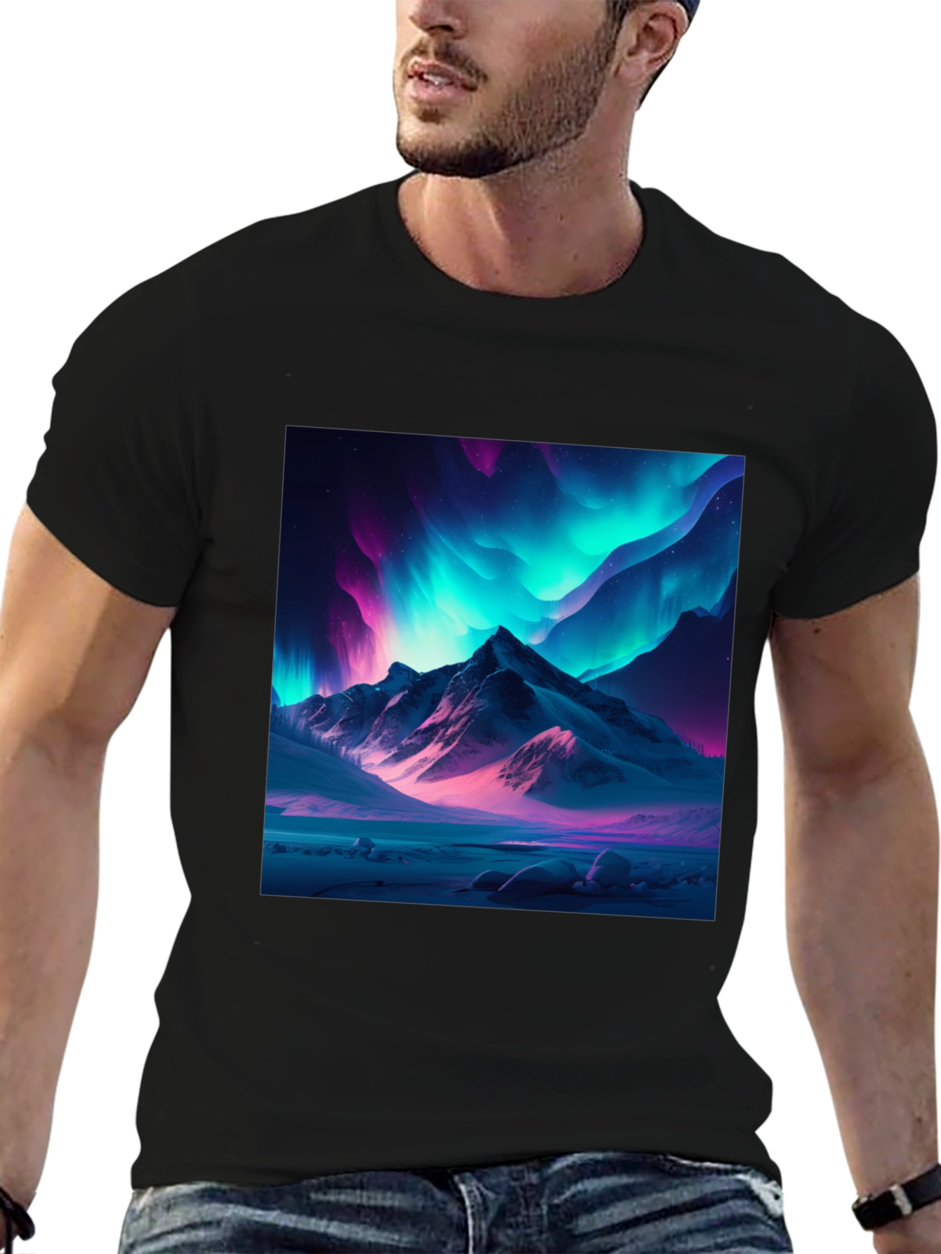 Aurora Mountain Graphic Tee - Black Cotton Blend