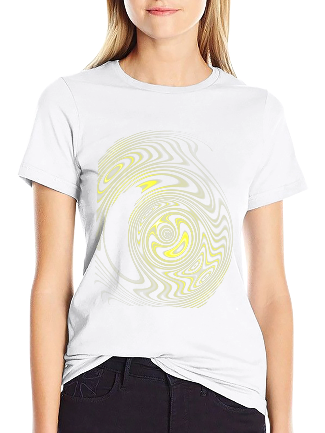 Black Tee with Abstract Vortex Design