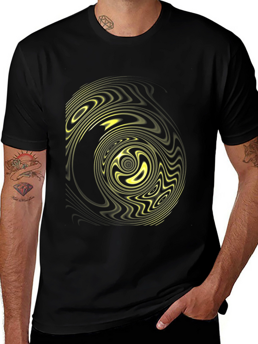 Black Tee with Abstract Vortex Design