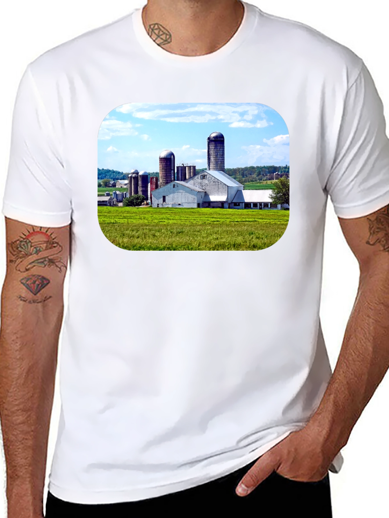 Farm Scene Graphic Tee - Black Cotton Blend