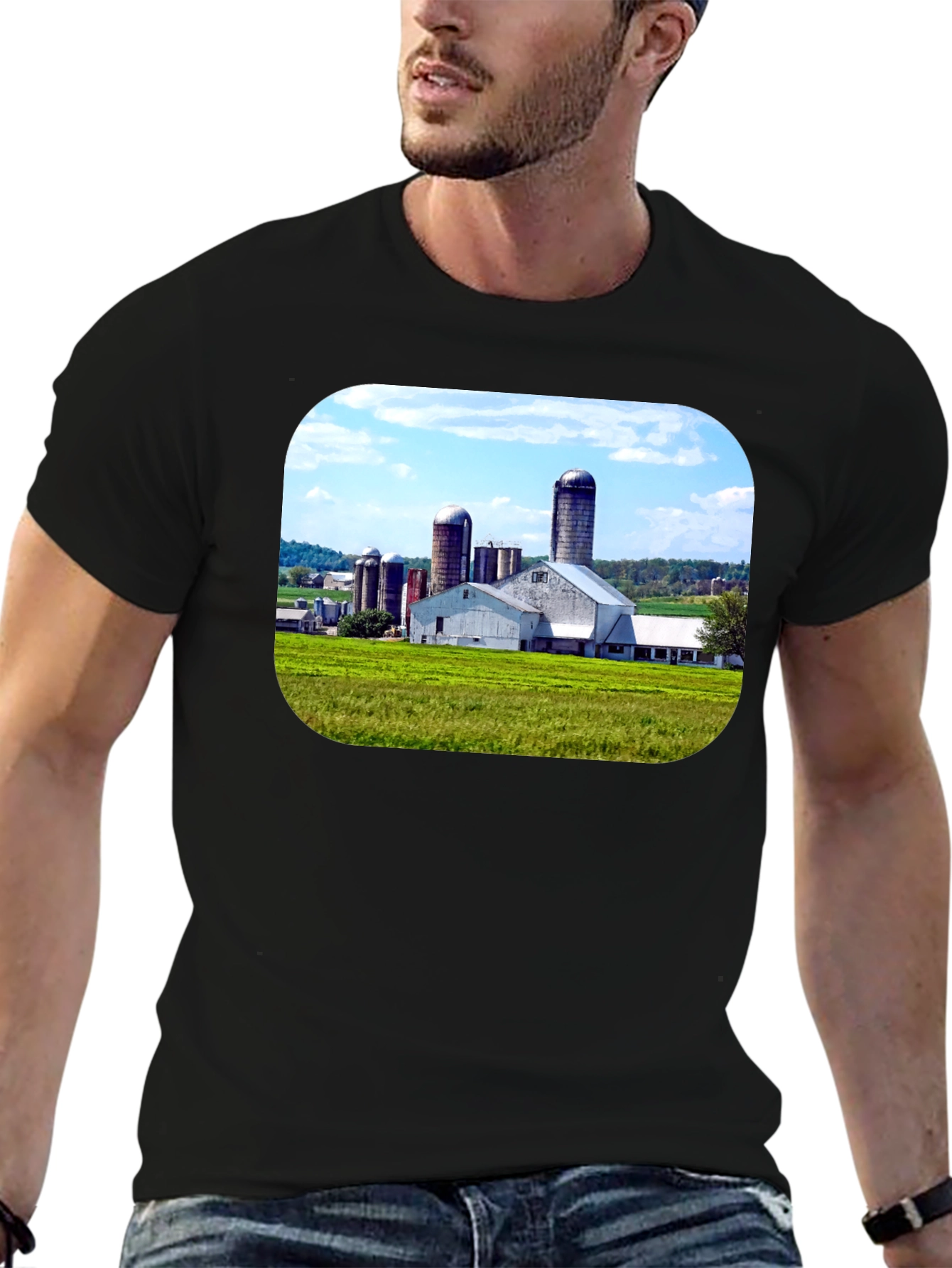 Farm Scene Graphic Tee - Black Cotton Blend
