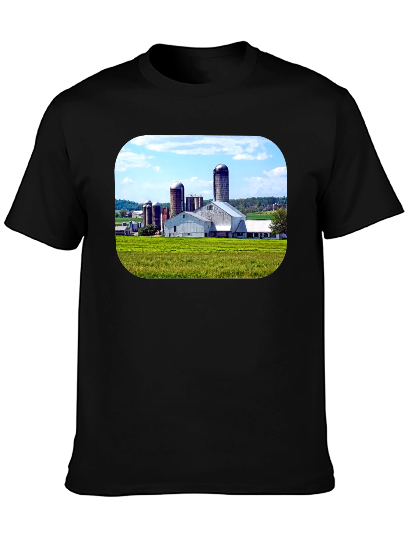 Farm Scene Graphic Tee - Black Cotton Blend