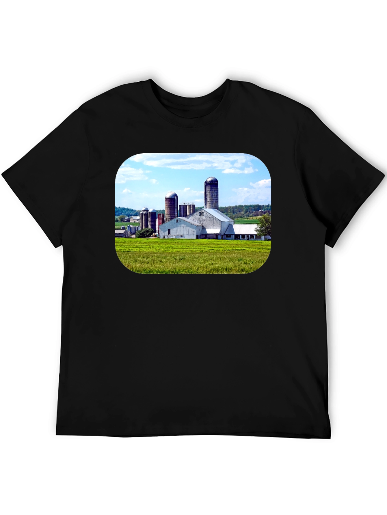 Farm Scene Graphic Tee - Black Cotton Blend