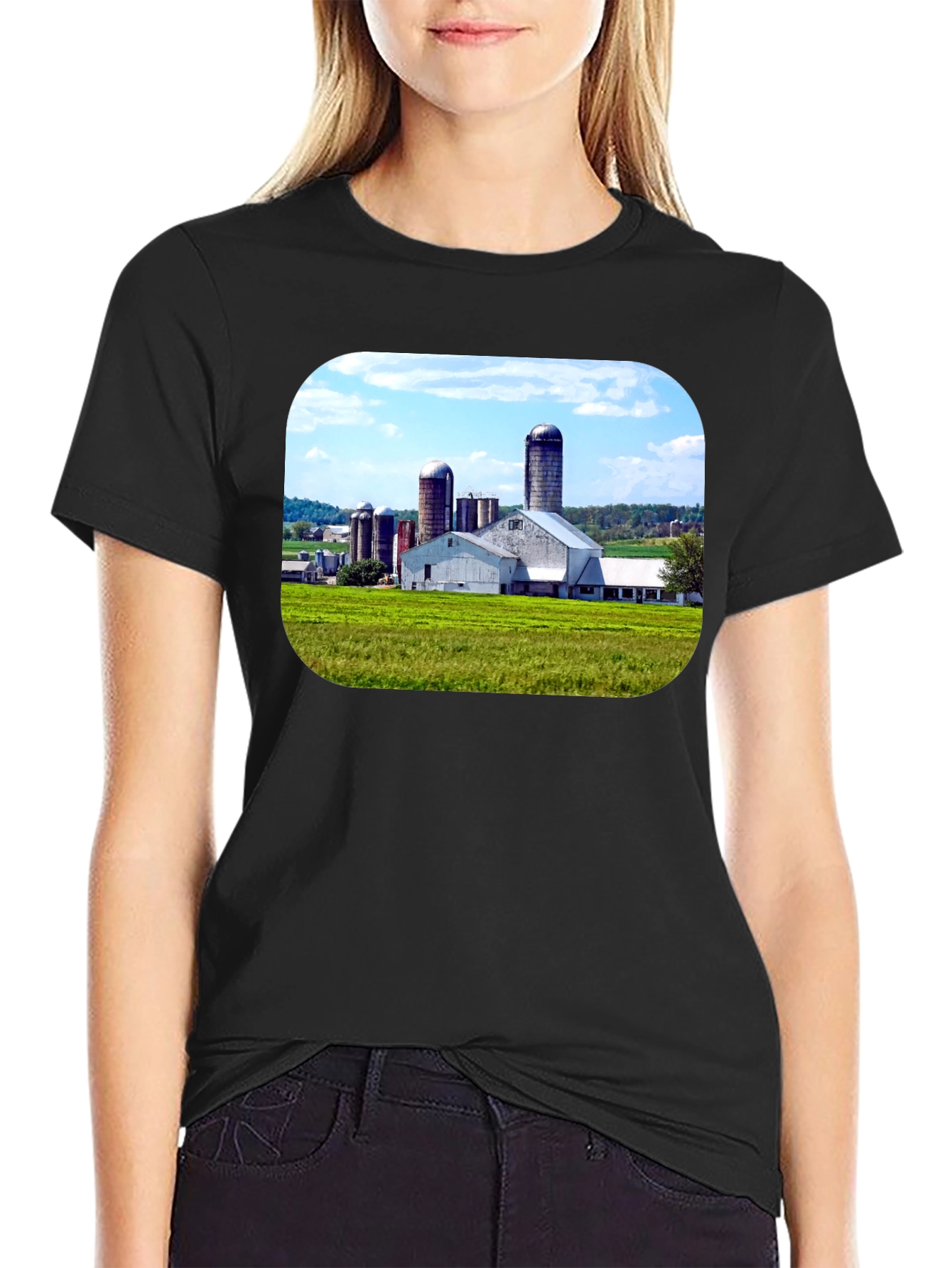 Farm Scene Graphic Tee - Black Cotton Blend