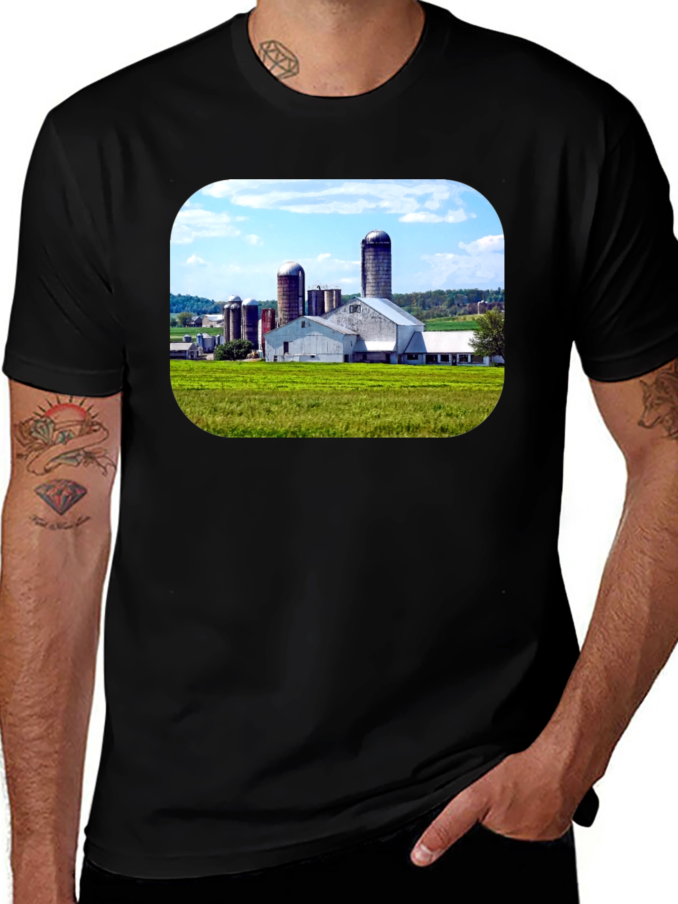 Farm Scene Graphic Tee - Black Cotton Blend