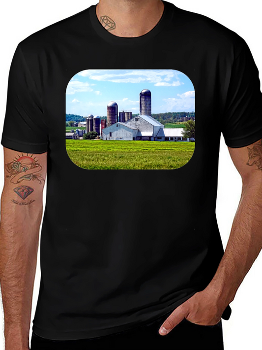 Farm Scene Graphic Tee - Black Cotton Blend