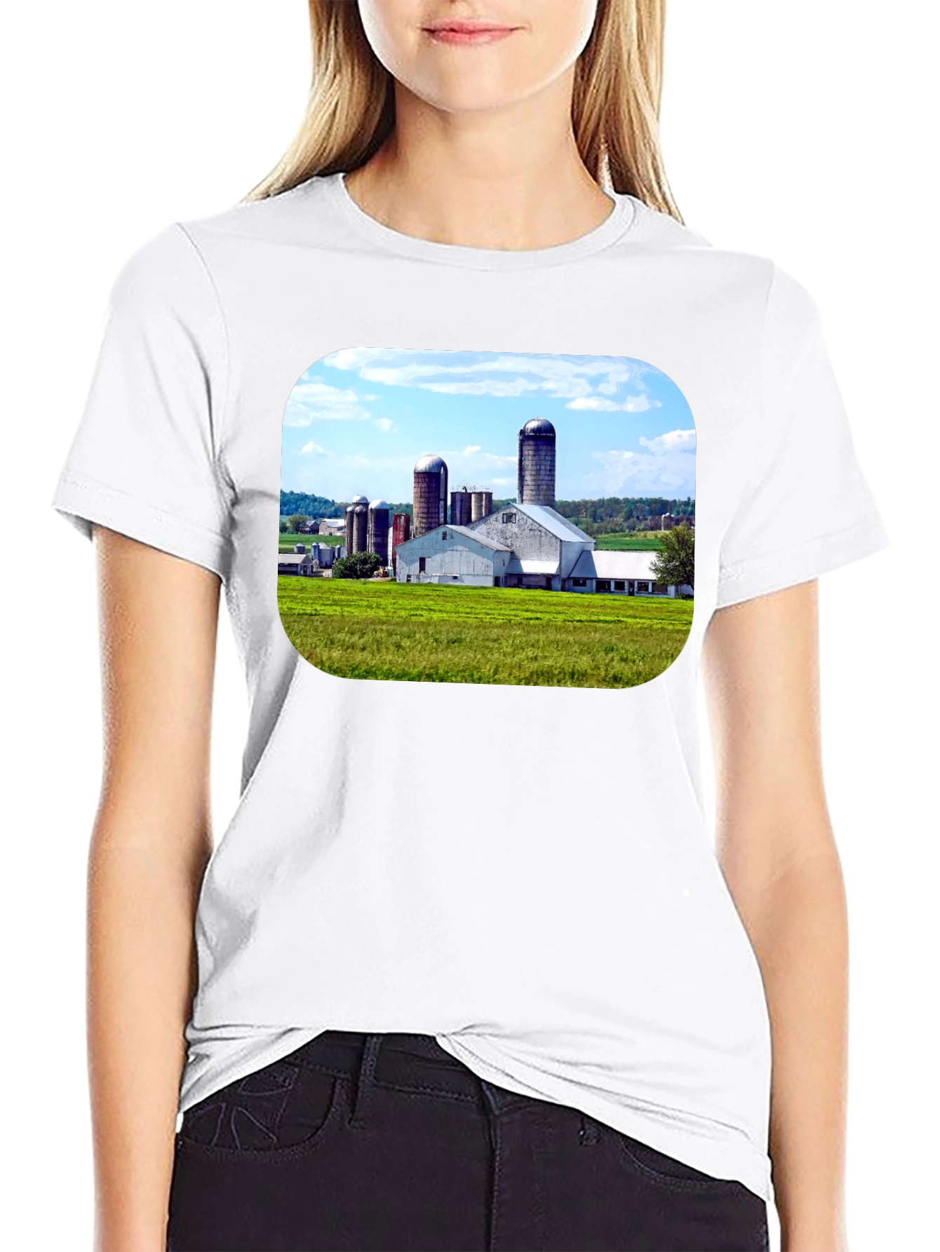 Farm Scene Graphic Tee - Black Cotton Blend