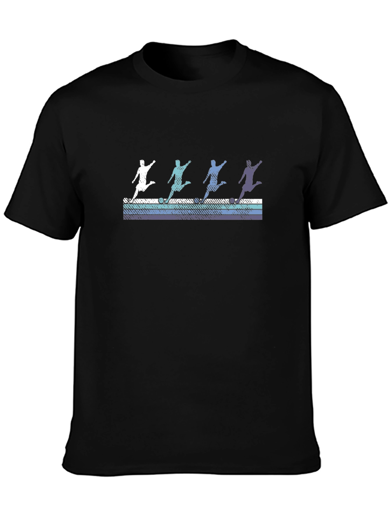 Retro Soccer Player Graphic Tee - Black Cotton Blend