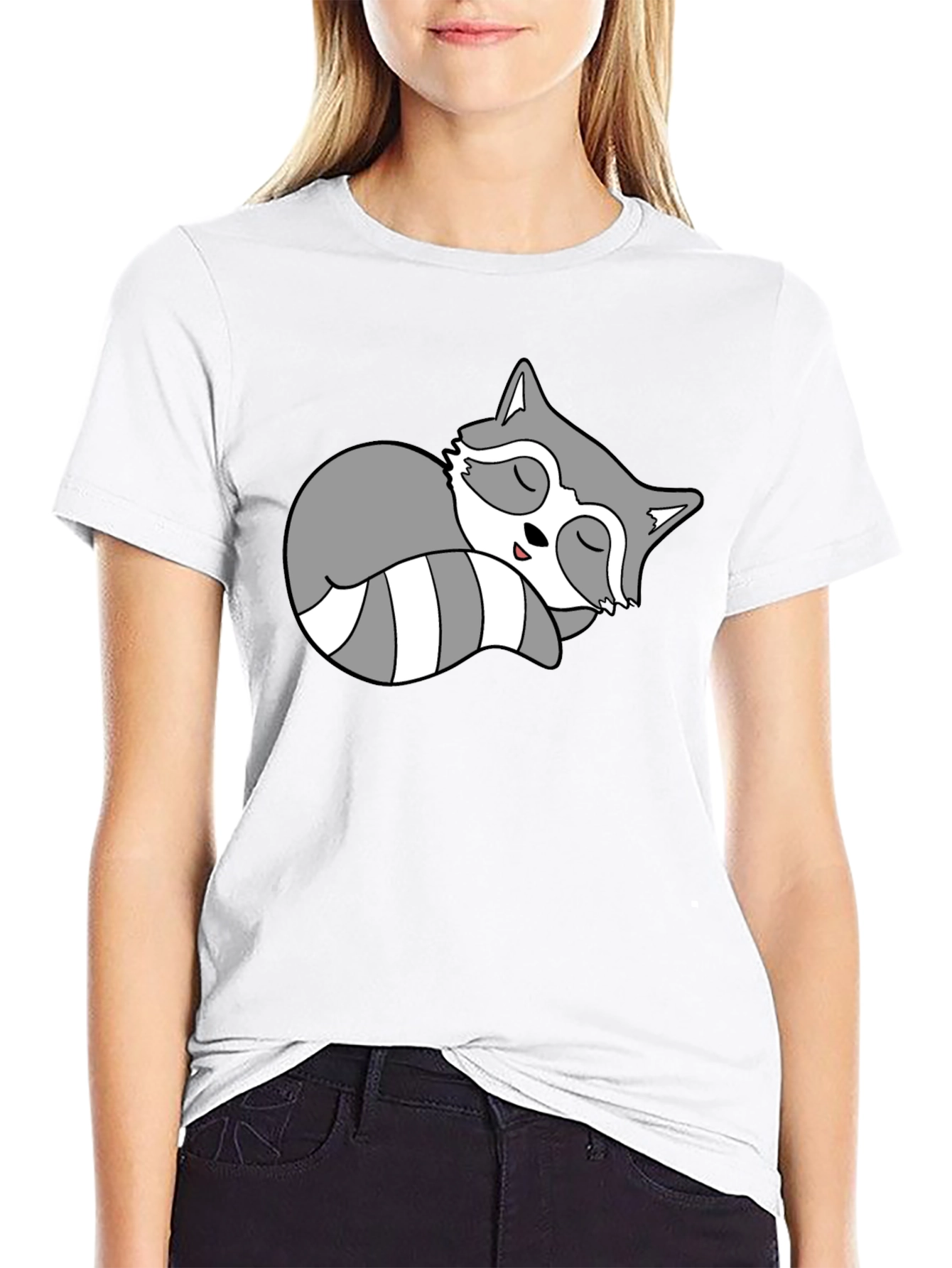 Cute Sleeping Raccoon Graphic Tee - Relaxed Style