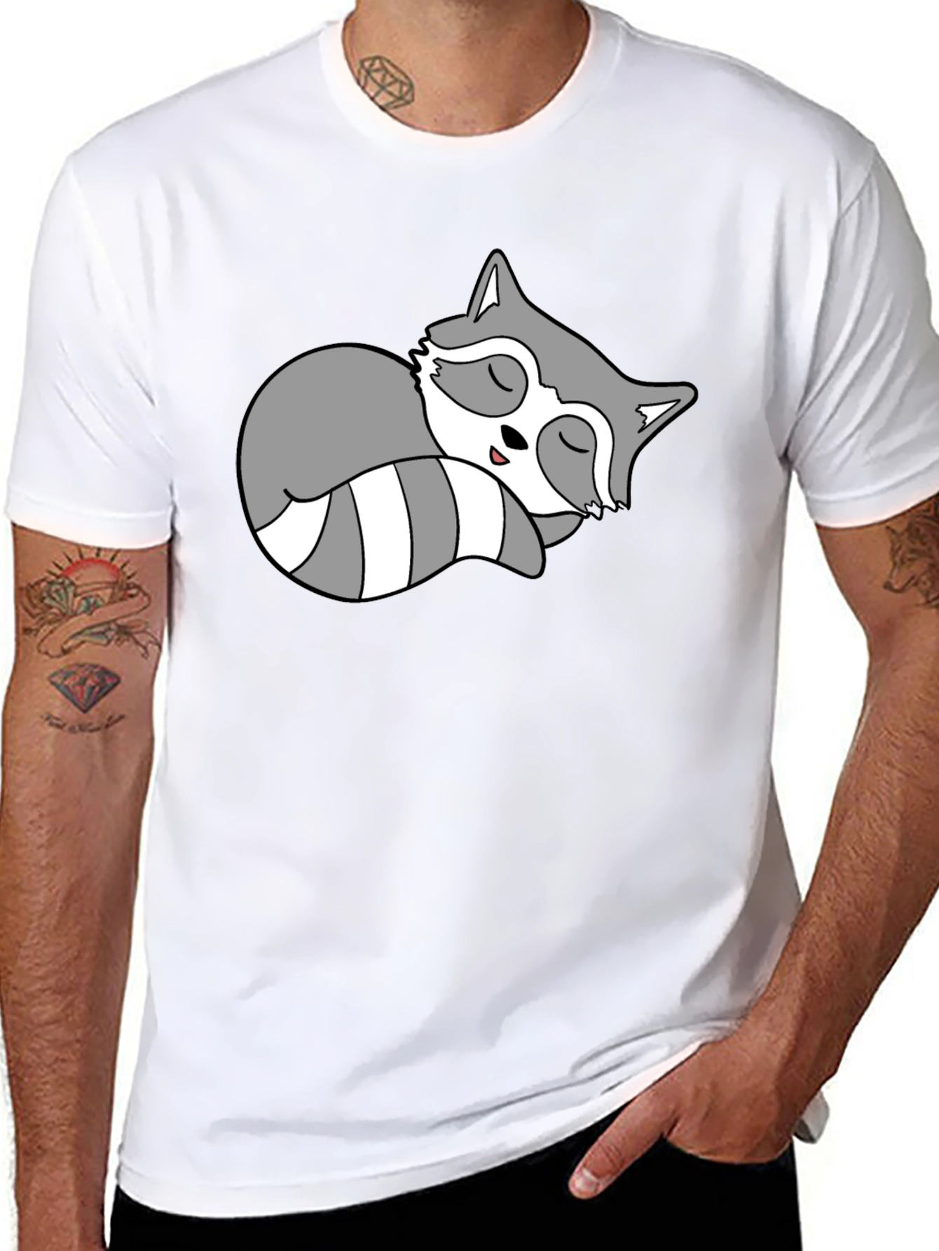 Cute Sleeping Raccoon Graphic Tee - Relaxed Style